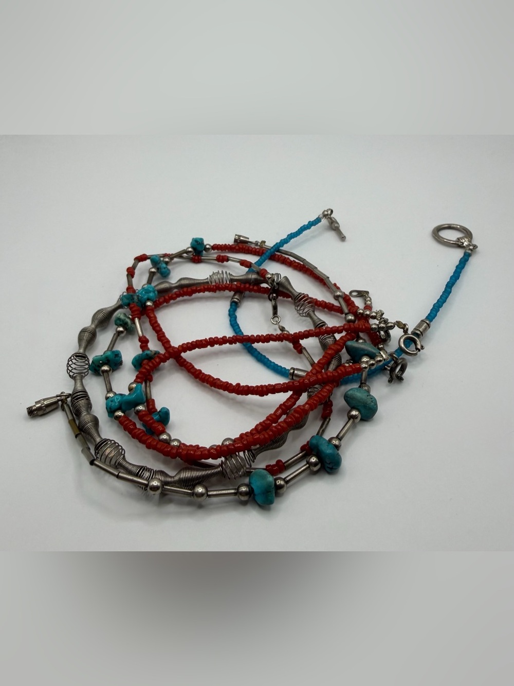 Beaded Bracelet Lot - Coral/Turquoise Etc